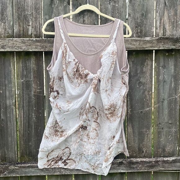 Soft Surroundings Tan Silk Front Layered Tank | 1X - Picture 1 of 4